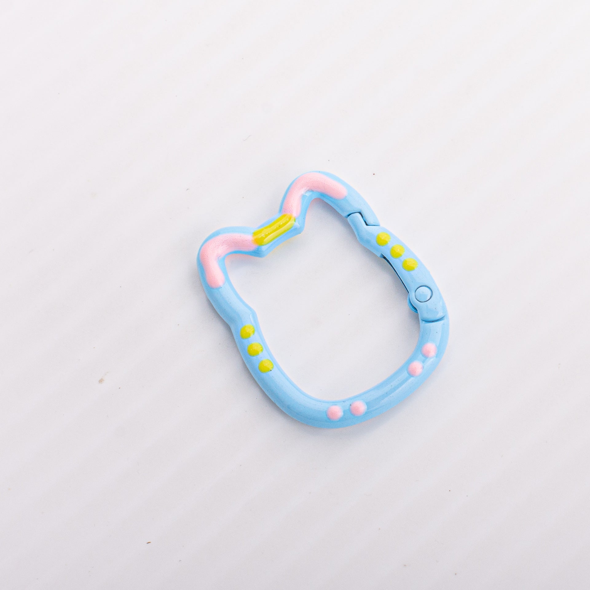 Wholesale Childlike Spring Buckle Double-sided Paint Hand-painted Colorful Lines Polka Dot Cat Alloy Keychain